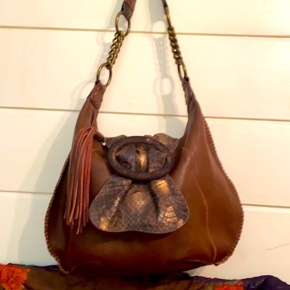 CHI. “FALCHI”Authentic 15 x 10 Exotic Leather & Exotic Reptile shoulder bag - Picture 2 of 7